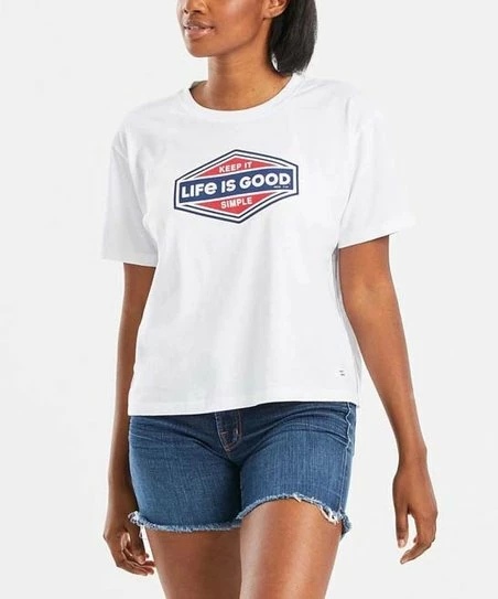 Hot Sale 🥰 Life Is Good® Cloud White 'Keep It Simple' Boxy Crewneck Tee - 👩 Women & Plus 🧨 1 Hot Sale 🥰 Life Is Good® Cloud White 'Keep It Simple' Boxy Crewneck Tee - 👩 Women & Plus 🧨