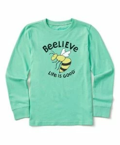 Best Pirce 🔥 Life Is Good® Spearmint Green 'Beelieve' Long-Sleeve Crusher Crewneck Tee - Kids ✨