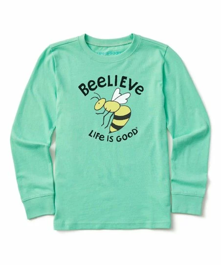 Best Pirce 🔥 Life Is Good® Spearmint Green 'Beelieve' Long-Sleeve Crusher Crewneck Tee - Kids ✨ 1 Best Pirce 🔥 Life Is Good® Spearmint Green 'Beelieve' Long-Sleeve Crusher Crewneck Tee - Kids ✨