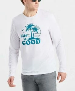 Best Sale 😉 Life Is Good® Cloud White 'Life Is Good' Palm Tree Long-Sleeve Active Crewneck Tee - Men 💯