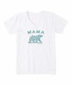 Promo 🧨 Life Is Good® Cloud White 'Mama' Bear Crusher V-Neck Tee - 👩 Women & Plus 🤩