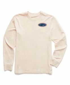 Top 10 👏 Life Is Good® Putty White 'Happy Trails' Long-Sleeve Crusher Crewneck Tee - Men ⭐
