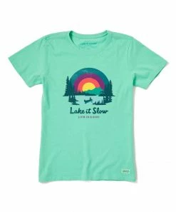 Cheap 🥰 Life Is Good® Spearmint Green 'Lake It Slow' Logo Crewneck Tee - 👩 Women & Plus 😀