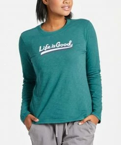 Coupon 🌟 Life Is Good® Spruce Green Logo Ballpark Crusher Crewneck Tee - 👩 Women 🌟