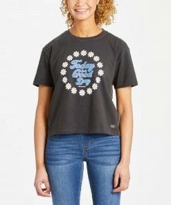 Coupon 🔥 Life Is Good® Jet Black 'Today Is A Good Day' Logo Crop Tee - 👩 Women 👏