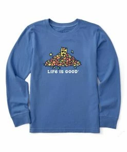 Discount 🛒 Life Is Good® Vintage Blue Rocket Leaf Pile Long-Sleeve Tee - Kids 🤩