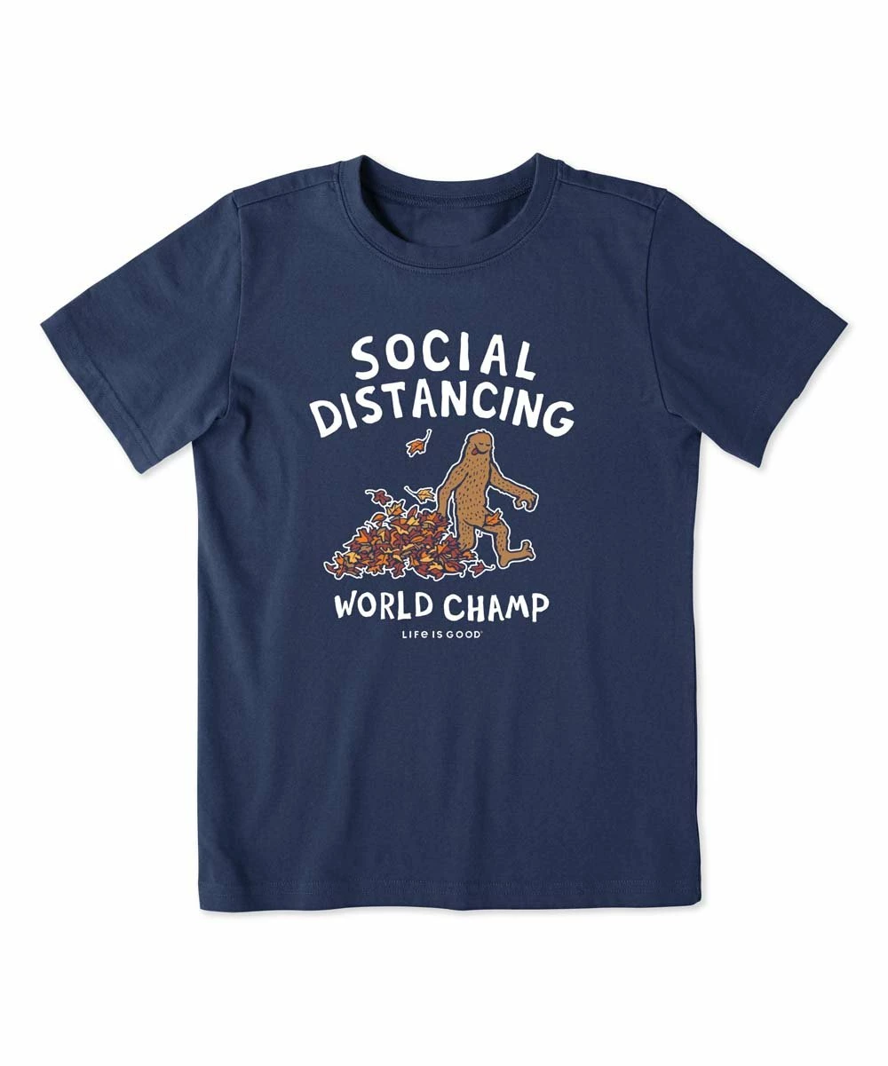 Best deal ✨ Life Is Good® Darkest Blue Bigfoot 'Social-Distancing' Logo Crewneck Tee - Kids ✨ 1 Best deal ✨ Life Is Good® Darkest Blue Bigfoot 'Social-Distancing' Logo Crewneck Tee - Kids ✨
