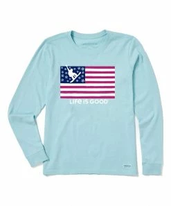Best Sale 🌟 Life Is Good® Beach Blue American Flag Long-Sleeve Tee - 👩 Women & Plus ⭐