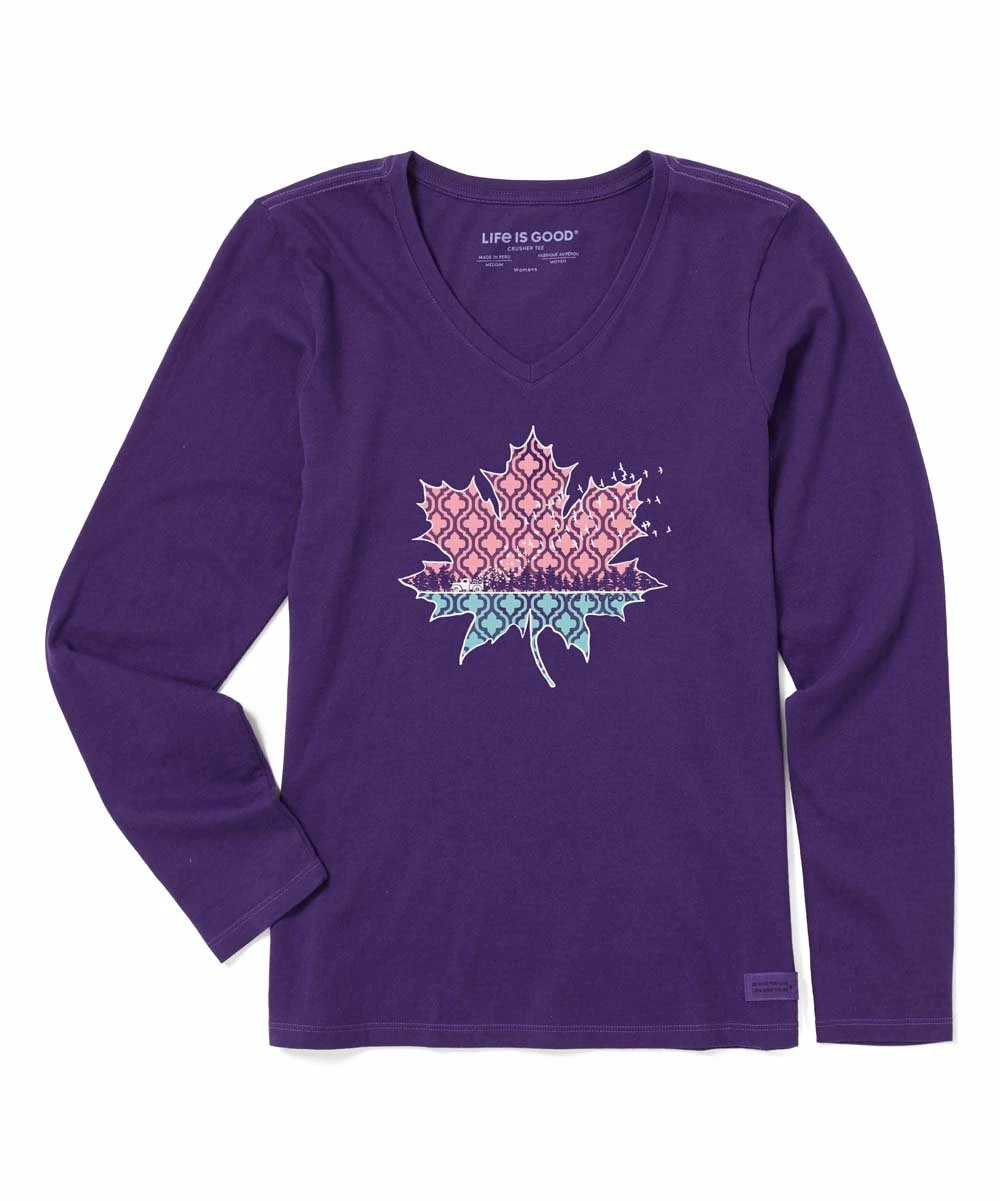 Flash Sale 👍 Life Is Good® Deep Purple Leaf Fall Scene Long-Sleeve Crewneck Tee - 👩 Women & Plus 👏 1 Flash Sale 👍 Life Is Good® Deep Purple Leaf Fall Scene Long-Sleeve Crewneck Tee - 👩 Women & Plus 👏