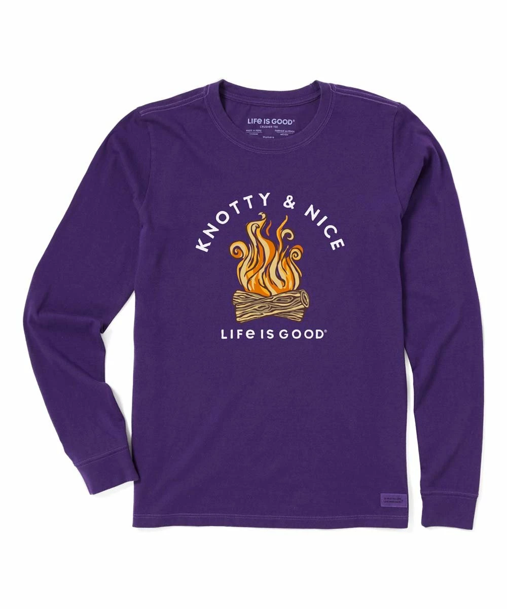 Deals ✨ Life Is Good® Deep Purple 'Knotty & Nice' Long-Sleeve Crewneck Tee - 👩 Women 👏 1 Deals ✨ Life Is Good® Deep Purple 'Knotty & Nice' Long-Sleeve Crewneck Tee - 👩 Women 👏