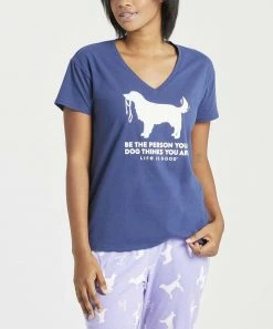 New 😉 Life Is Good® Darkest Blue 'Be The Person' V-Neck Pajama Top - 👩 Women 😉