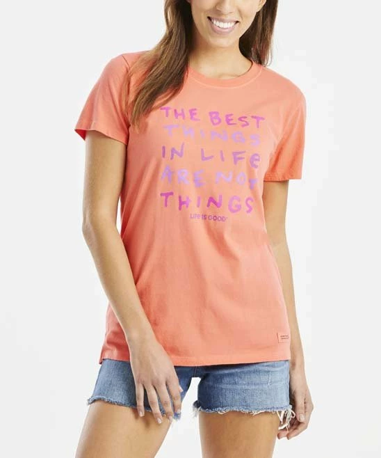 Best Pirce 😉 Life Is Good® Mango Orange 'Best Things' Logo Crewneck Tee - 👩 Women 🛒 1 Best Pirce 😉 Life Is Good® Mango Orange 'Best Things' Logo Crewneck Tee - 👩 Women 🛒