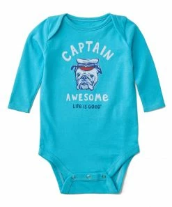 Flash Sale 💯 Life Is Good® Island Blue 'Captain Awesome' Long-Sleeve Bodysuit - Newborn & Infant 🤩