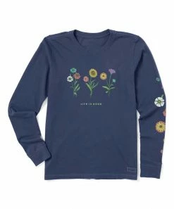 Cheapest 🎉 Life Is Good® Darkest Blue Botanical Flower Long-Sleeve Crewneck Tee - 👩 Women 🎉