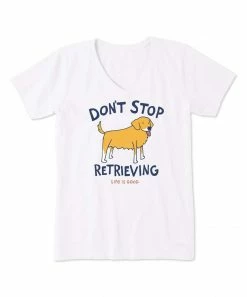 Wholesale 🛒 Life Is Good® Cloud White 'Don't Stop Retrieving' Crusher V-Neck Tee - 👩 Women & Plus 🌟