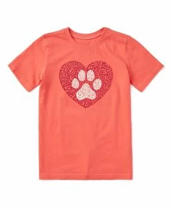 Promo ✔️ Life Is Good® Mango Orange Paw-Print Heart Crewneck Tee - Kids 🔥
