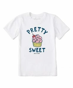 Promo 🔔 Life Is Good® Cloud White 'Pretty Sweet' Cupcake Logo Crewneck Tee - Kids 😍