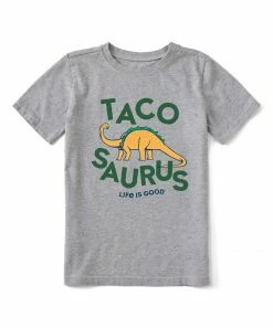 Outlet 👏 Life Is Good® Heather Gray 'Tacosaurus' Logo Crewneck Tee - Boys 😀