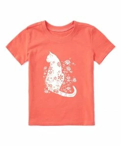 Best Sale ⌛ Life Is Good® Mango Orange Cat Flower Power Crusher Crewneck Tee - 👧 Girls ✨