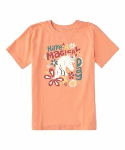 Best Pirce 🔔 Life Is Good® Canyon Orange 'Have A Magical Day' Unicorn Logo Crewneck Tee - 👧 Girls 🔥