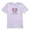 Best Pirce ⌛ Life Is Good® Lilac Purple Flip-Flops Logo Crewneck Tee - 👧 Girls 🔔