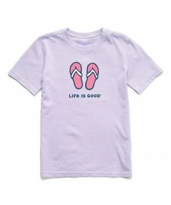 Best Pirce ⌛ Life Is Good® Lilac Purple Flip-Flops Logo Crewneck Tee - 👧 Girls 🔔