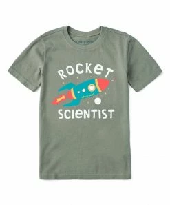Promo 🤩 Life Is Good® Moss Green 'Rocket Scientist' Logo Crewneck Tee - Boys 💯
