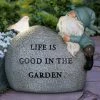 Promo 🌟 Exhart Teal 'Life Is Good' Solar Gnome Garden Stone 😀