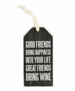 New 🧨 Primitives By Kathy Black & White 'Great Friends Bring Wine' Bottle Tag ⌛