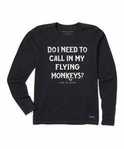 Buy 👍 Life Is Good® Jet Black 'Flying Monkeys' Long-Sleeve Crusher Tee - 👩 Women ⌛