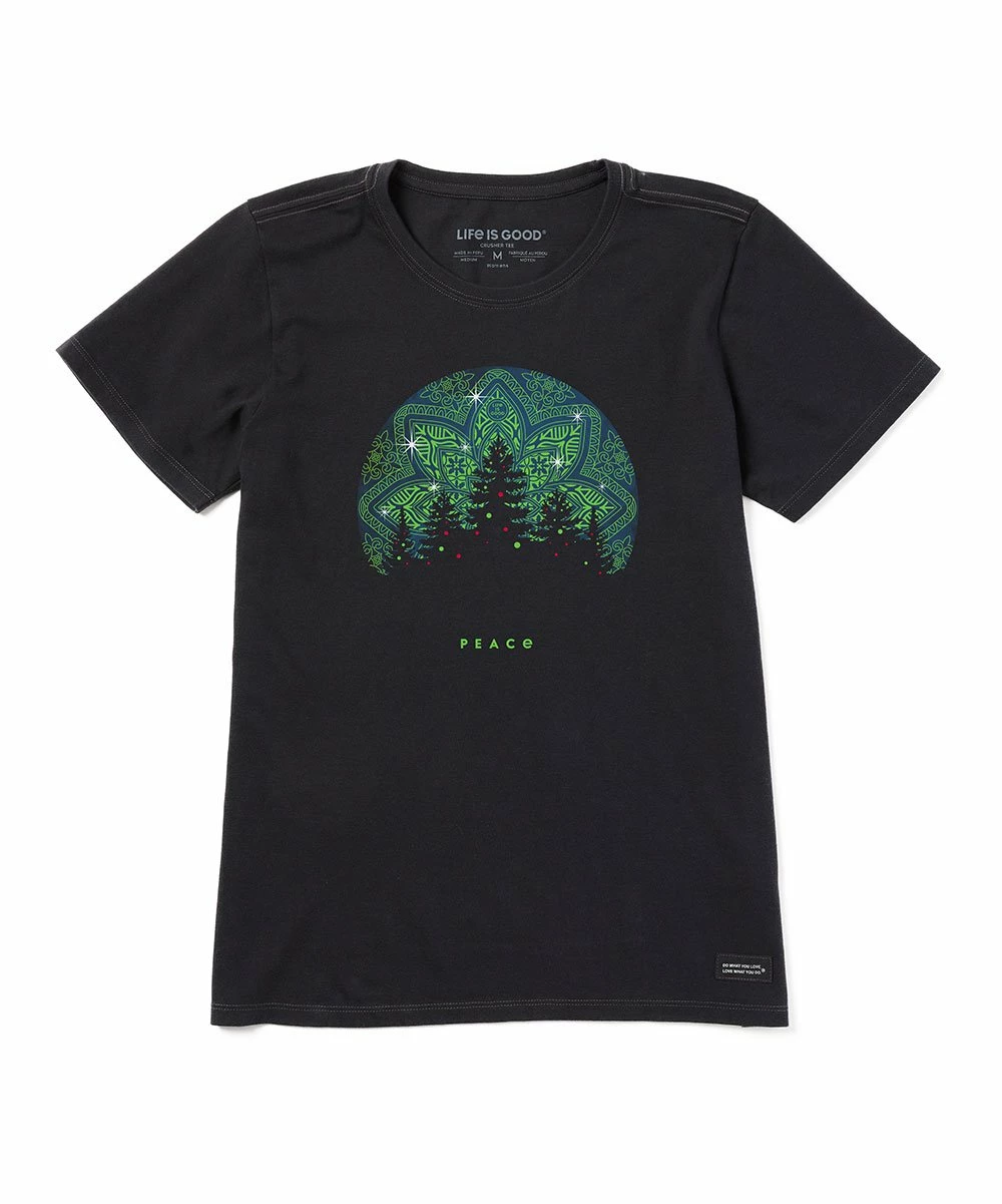 Best Pirce 🎉 Life Is Good® Jet Black 'Peace' Twinkling Tree Crusher Tee - 👩 Women 😀 1 Best Pirce 🎉 Life Is Good® Jet Black 'Peace' Twinkling Tree Crusher Tee - 👩 Women 😀