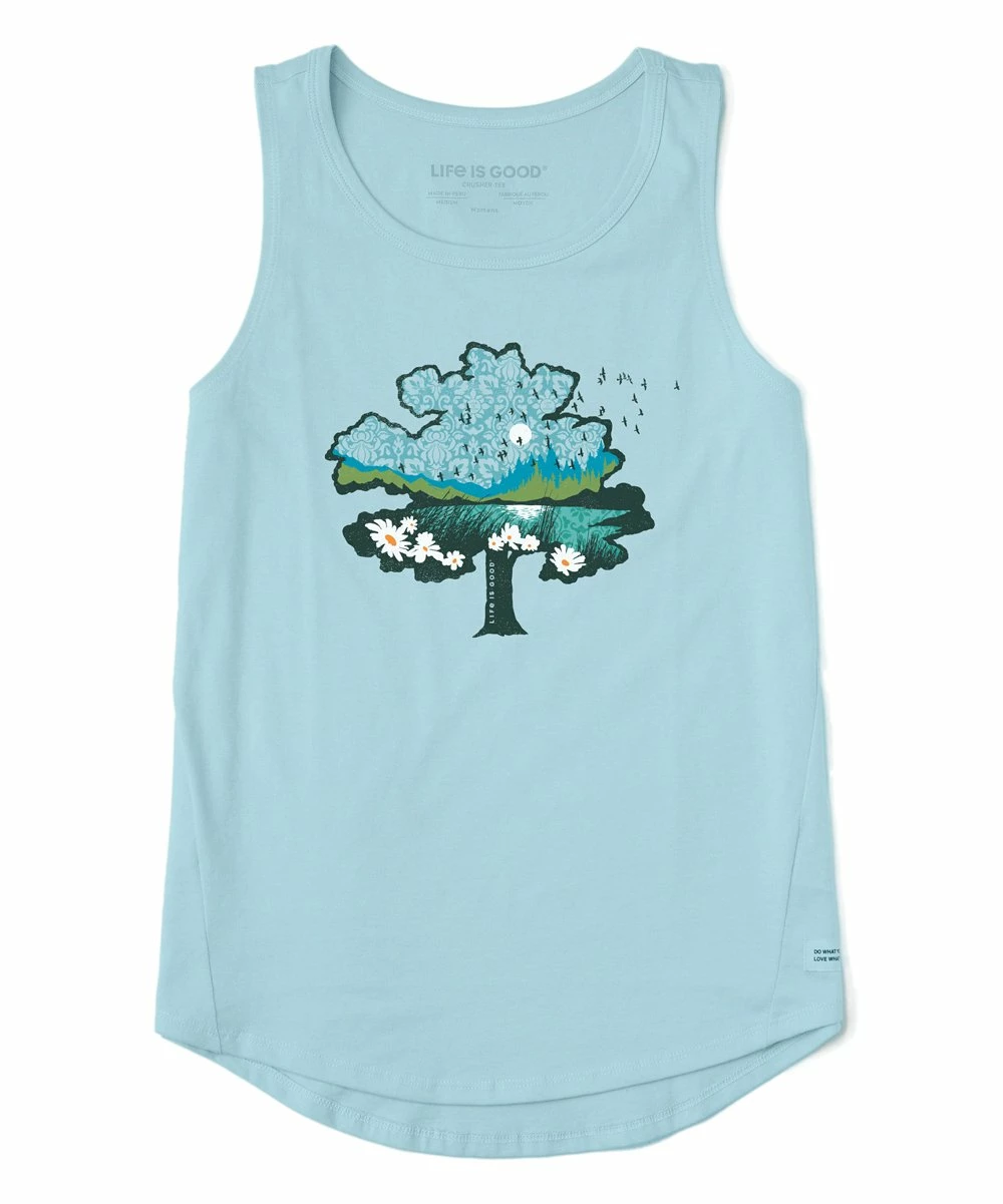 Brand new ⭐ Life Is Good® Beach Blue 'Life Is Good' Spring Tree-Scape Crusher Hi-Low Tank - 👩 Women 🔔 1 Brand new ⭐ Life Is Good® Beach Blue 'Life Is Good' Spring Tree-Scape Crusher Hi-Low Tank - 👩 Women 🔔
