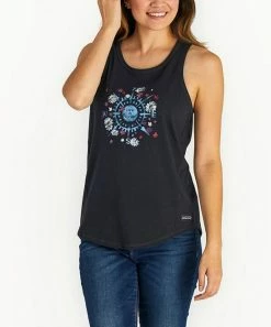 Coupon 🎁 Life Is Good® Jet Black 'Life Is Good' Floral Crusher Hi-Low Tank - 👩 Women & Plus 🥰