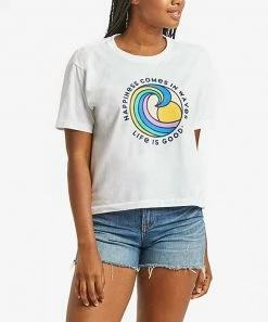 Coupon 🎁 Life Is Good® Cloud White 'Happiness Comes In Waves' Short-Sleeve Boxy Tee - 👩 Women 😍 -Life Is Good®-shop zu107089091 alt 3 tm1658318919