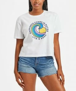 Coupon 🎁 Life Is Good® Cloud White 'Happiness Comes In Waves' Short-Sleeve Boxy Tee - 👩 Women 😍