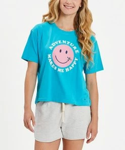Discount 🥰 Life Is Good® Island Blue 'Adventure Makes Me Happy' Short-Sleeve Boxy Tee - 👩 Women & Plus 🔔 -Life Is Good®-shop zu107089143 alt 3 tm1658318919