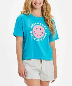 Discount 🥰 Life Is Good® Island Blue 'Adventure Makes Me Happy' Short-Sleeve Boxy Tee - 👩 Women & Plus 🔔