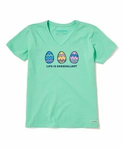 Flash Sale 🔔 Life Is Good® Spearmint Green 'Life Is Eggscellent' Crusher V-Neck Tee - 👩 Women & Plus 🥰