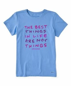Hot Sale 🤩 Life Is Good® Cornflower Blue 'The Best Things' Crusher Crewneck Tee - 👩 Women & Plus 🛒