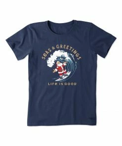 Best Pirce ❤️ Life Is Good® Darkest Blue 'Seas & Greetings' Crusher Crewneck Tee - 👩 Women & Plus 🎉