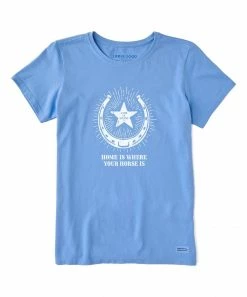 Discount 🌟 Life Is Good® Cornflower Blue 'Where Your Horse Is' Crusher-Lite Crewneck Tee - 👩 Women & Plus 🥰