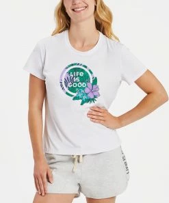 Wholesale 🌟 Life Is Good® Cloud White Cationic Active Tropical Hibiscus Crewneck Tee - 👩 Women ⭐