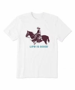 New 💯 Life Is Good® Cloud White 'Life Is Good' Western Rider Crusher Crewneck Tee - Men ⌛