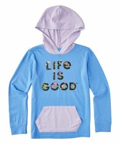 Best Sale 😀 Life Is Good® Cornflower Blue Crusher Stack Flower Hoodie - Kids 👍