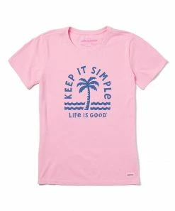 Deals ⌛ Life Is Good® Happy Pink 'Keep It Simple' Crusher-Lite Crewneck Tee - 👩 Women & Plus 🔥