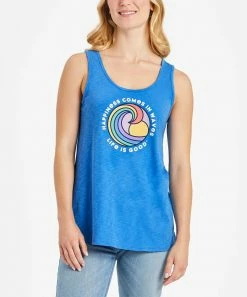 Best Pirce 🤩 Life Is Good® Royal Blue Textured 'Happiness Wave' Tank - 👩 Women & Plus 🥰