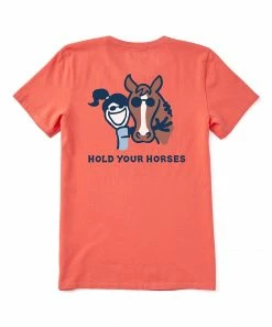 Best deal 😍 Life Is Good® Mango Orange 'Hold Your Horses' Crusher Crewneck Tee - 👩 Women 🔔 -Life Is Good®-shop zu107090976 alt 3 tm1658318634