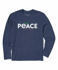 Outlet 🧨 Life Is Good® Darkest Blue 'Peace' Mistletoe Crusher Long-Sleeve Tee - Men ✔️