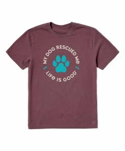 Brand new 👏 Life Is Good® Mahogany Brown 'My 🦮 Dog Rescued Me' Crusher Crewneck Tee - Men 🌟