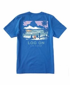 Cheapest 🎁 Life Is Good® Royal Blue 'Log On' Bonfire Crusher-Lite Crewneck Tee - Men & Big 👏 -Life Is Good®-shop zu107096443 alt 4 tm1658318634